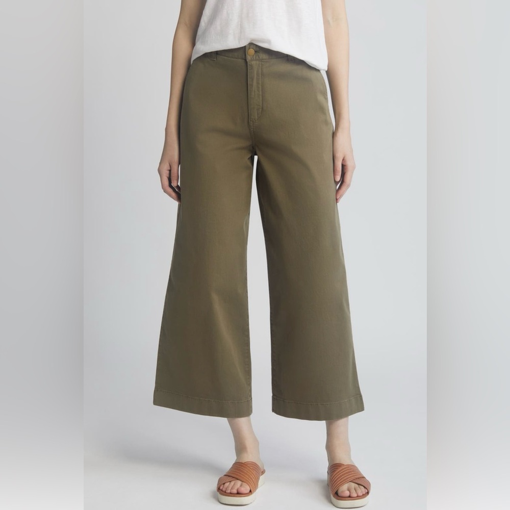 Caslon Nordstrom Women’s Olive Burnt Wide Leg Twill Pants Sz 4 High Rise BNWT